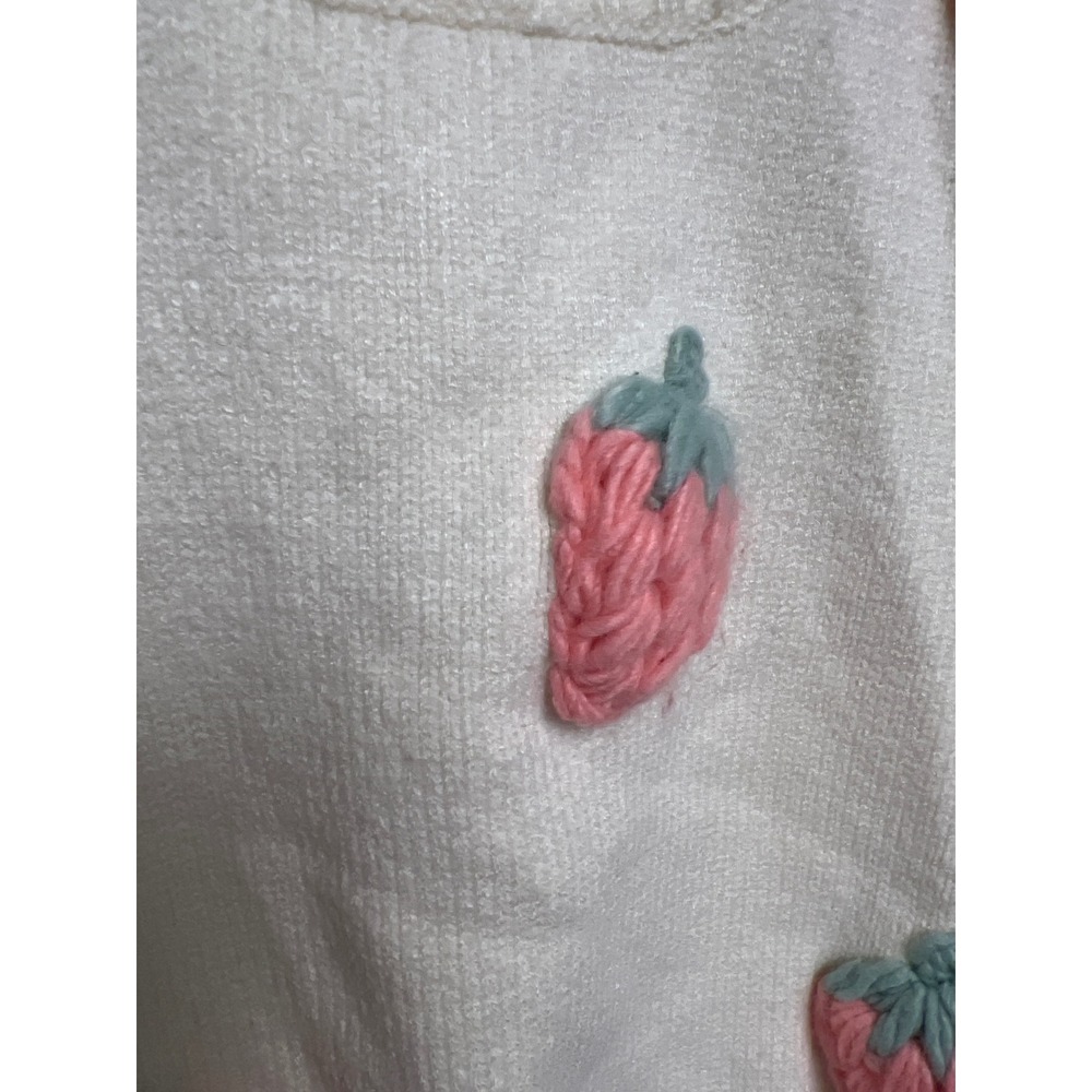 Luna Ivy Cream Strawberry 3D‎ Embroidered SS Cropped Knit Sweater M - Picture 9 of 10